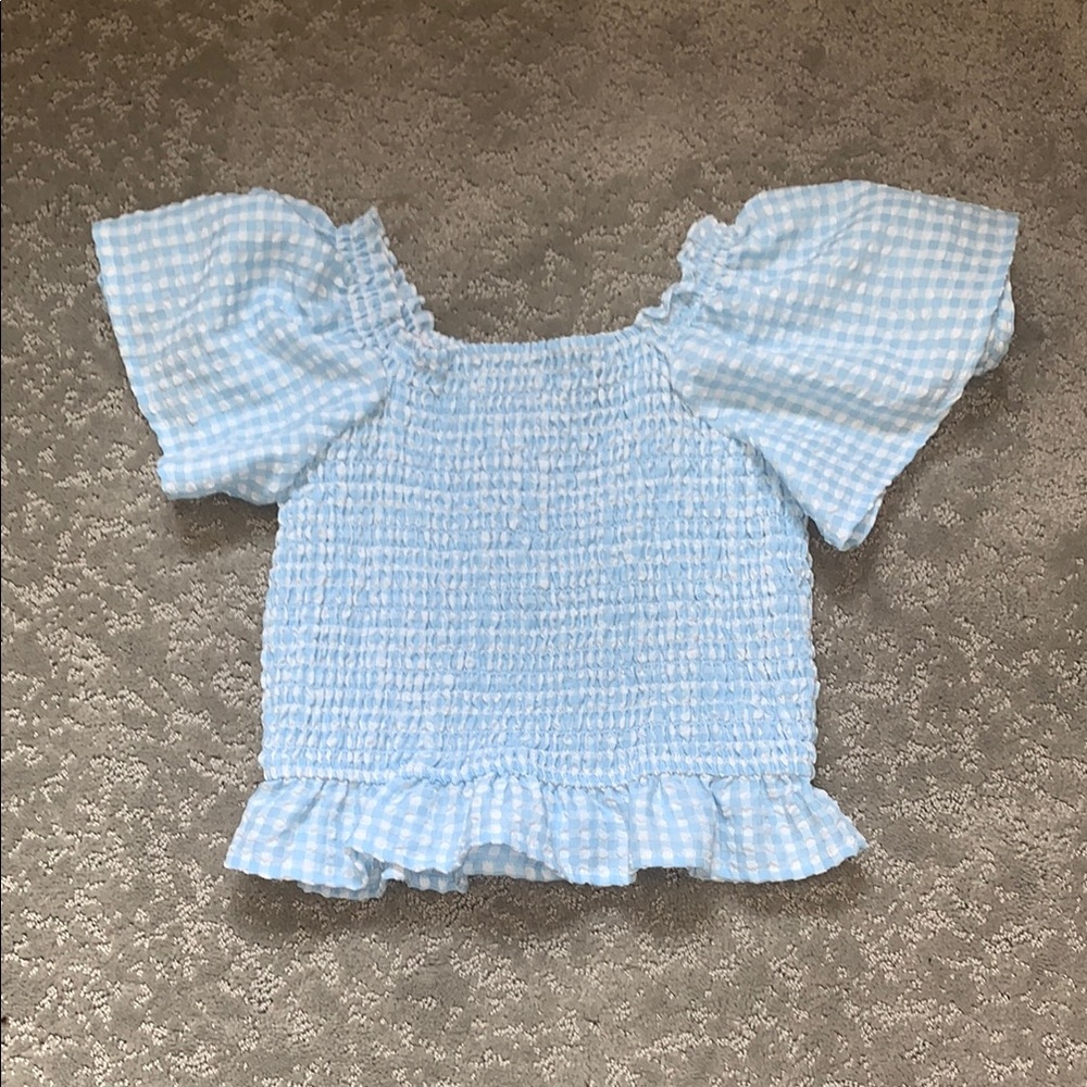 Light Blue Gingham Smocked Top